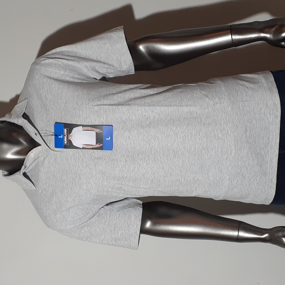 NWT Kirkland Signature Short Sleeve Polo Shirt - Large, XL - Heather Gray
